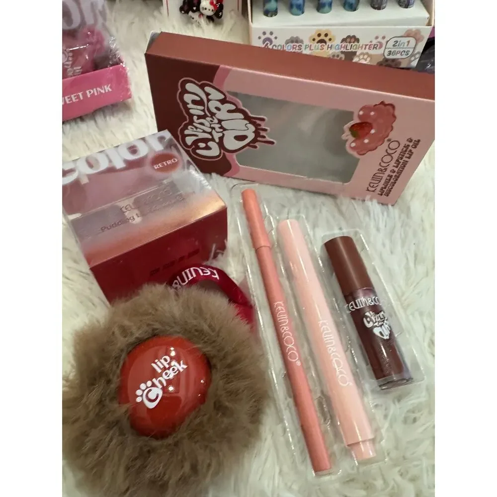 Kevin & Coco hot chocolate lip set  lip liner, lip oil, lip balm, and lip cheek